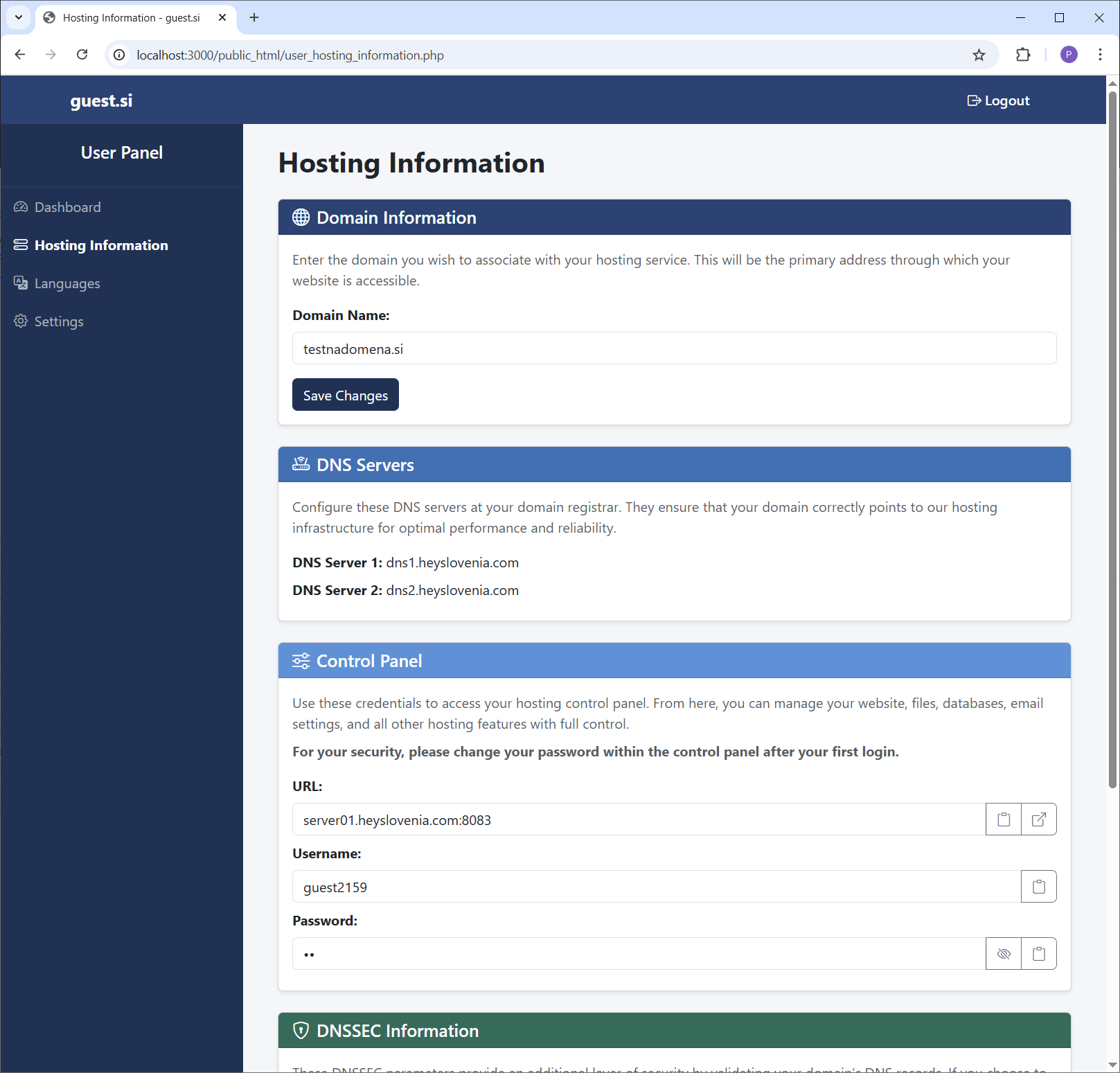 Control Panel Credentials