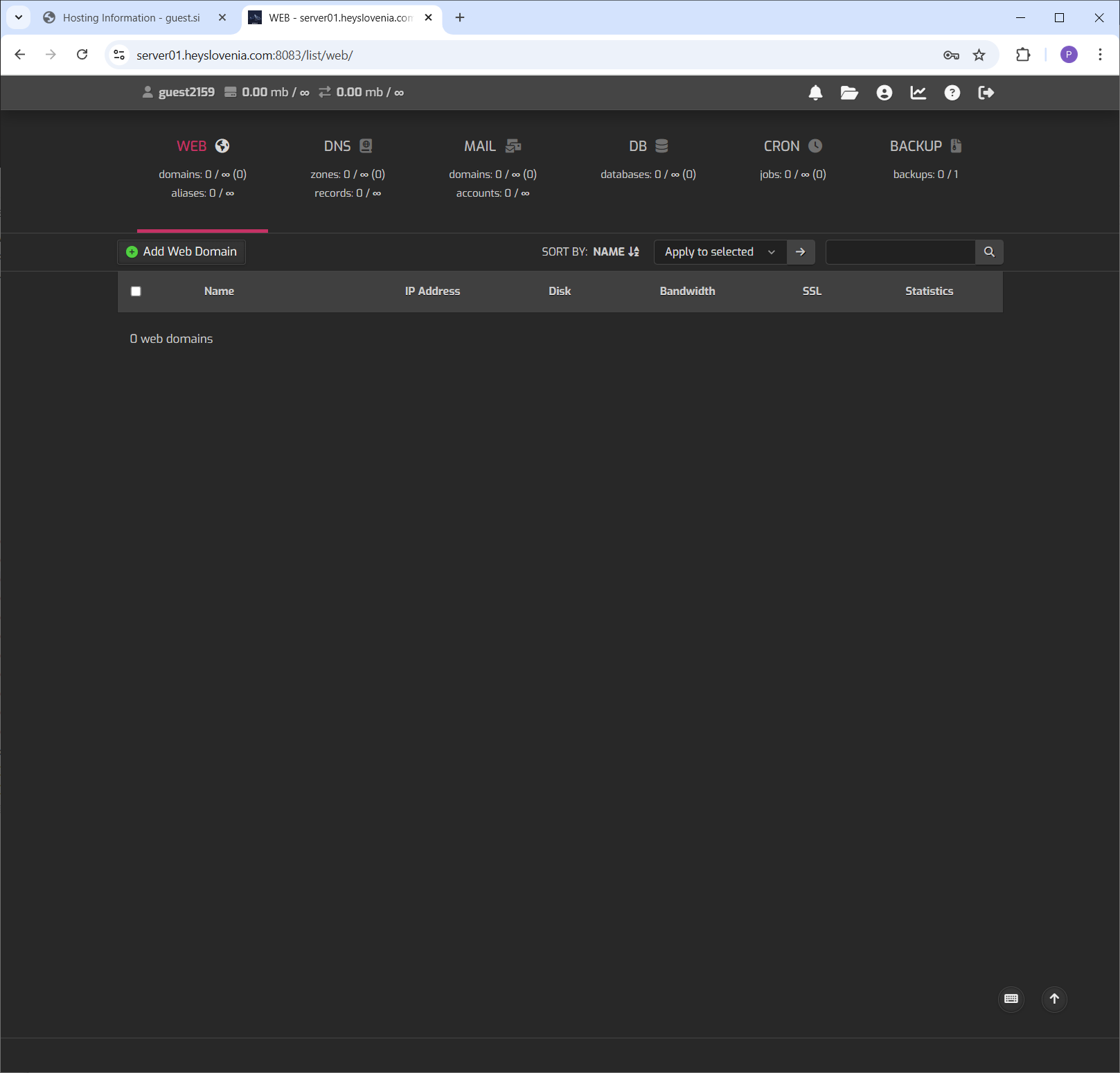 Server Control Panel Dashboard