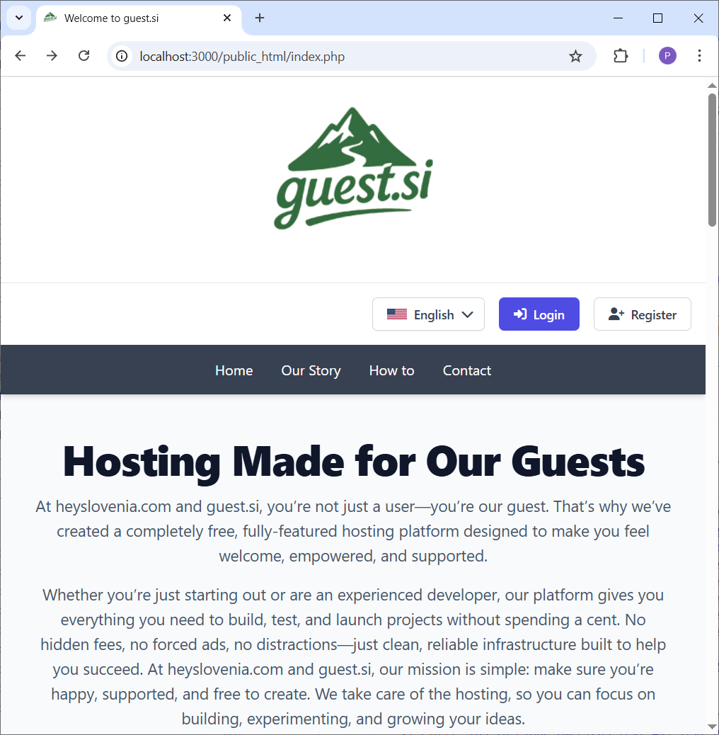 Posnetek domače strani z označenim gumbom za registracijo.