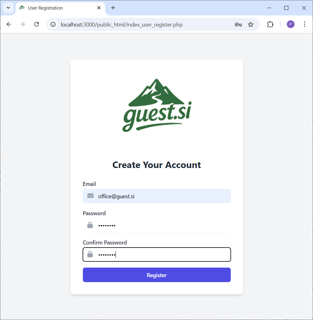 Posnetek obrazca za registracijo uporabnika.