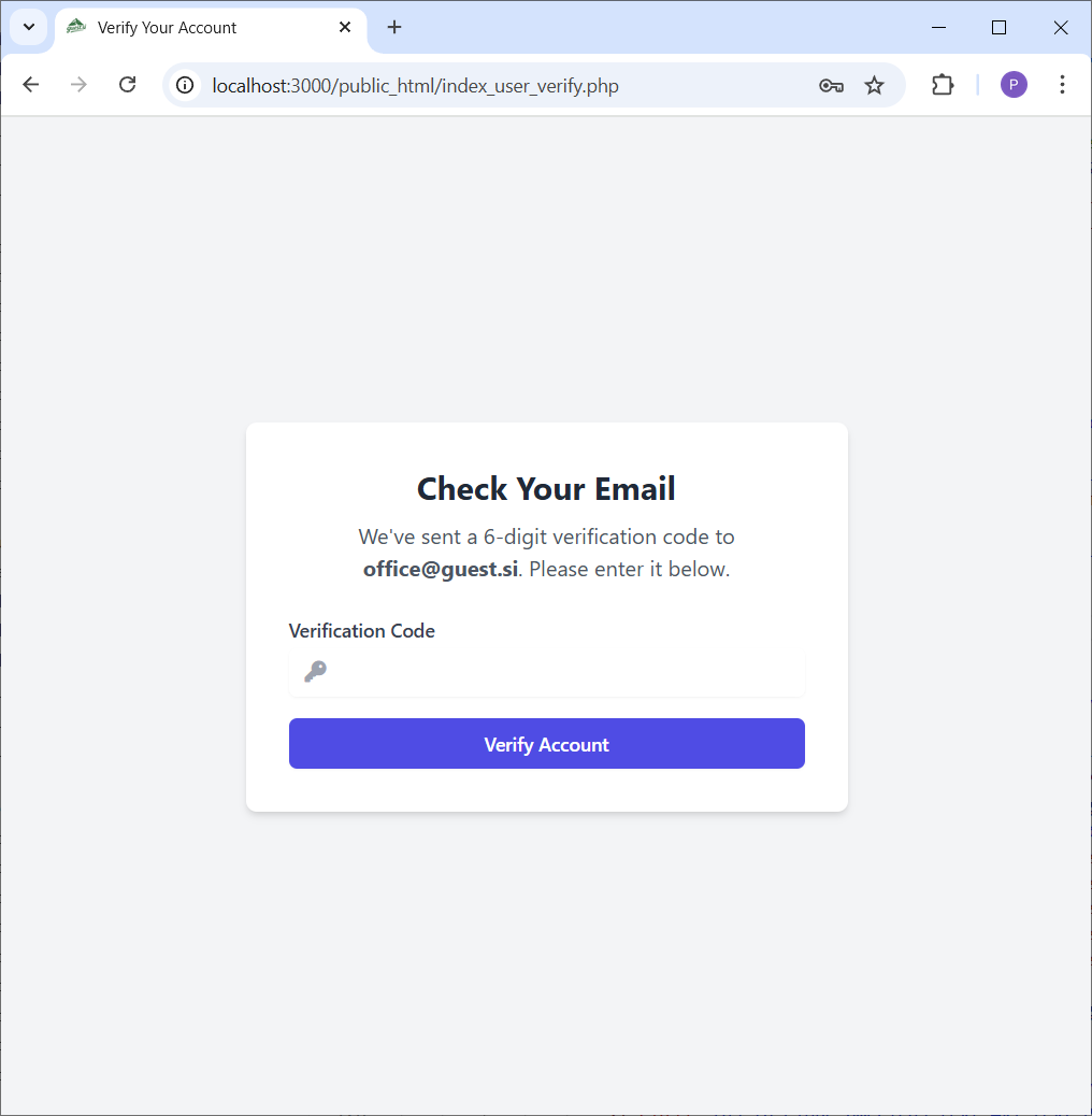 Posnetek zaslona, ki uporabnika poziva k preverjanju e-pošte za verifikacijsko kodo.