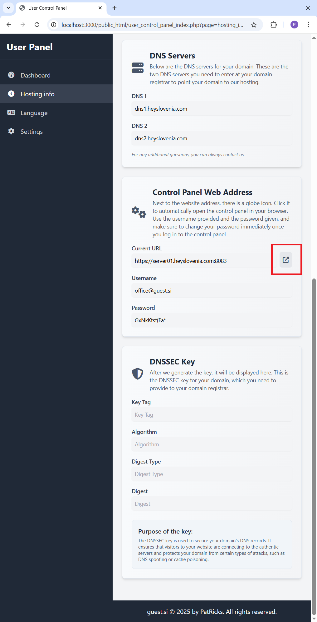 Posnetek ikone za odpiranje nadzorne plošče.