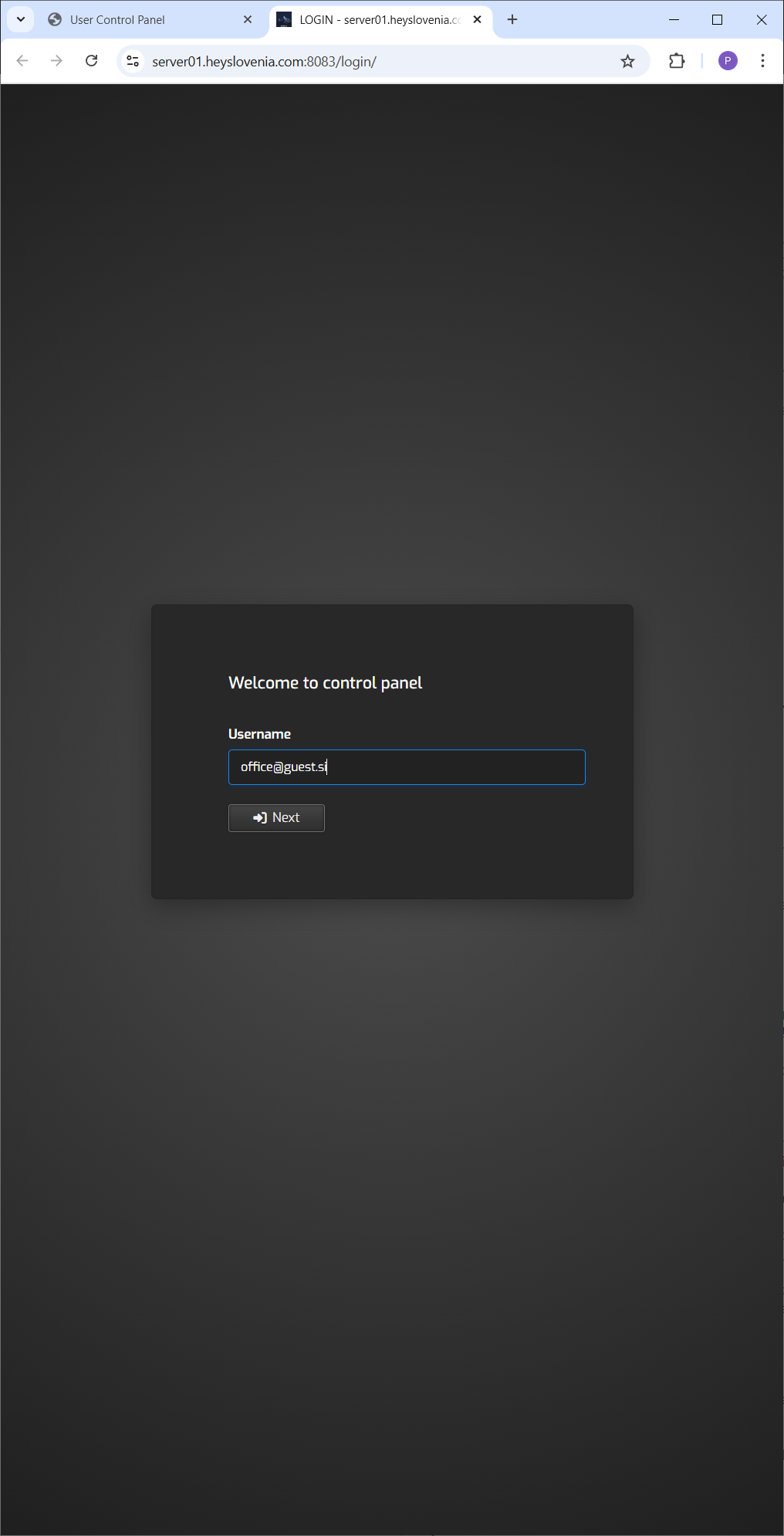 Posnetek prijavnega zaslona.